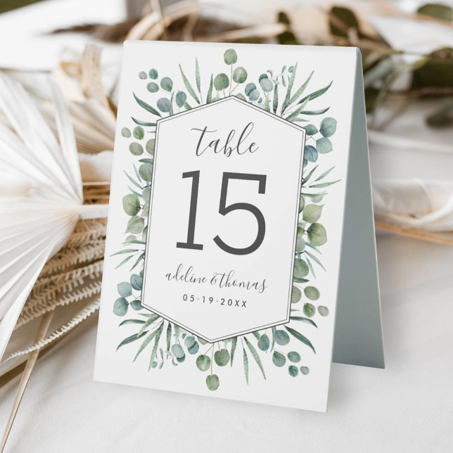 Elegant Eucalyptus Greenery Geometric Wedding Paper Table Tent (Creator Uploaded)