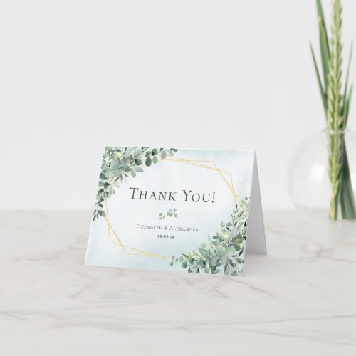 Elegant Eucalyptus Greenery Geometric Wedding Thank You Card