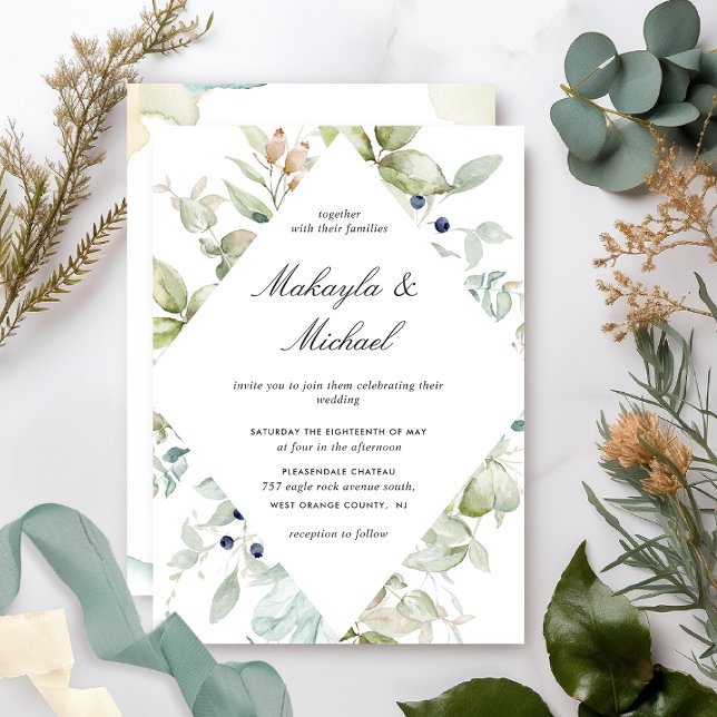 Elegant Eucalyptus Greenery Geometrical Wedding Invitation (Creator Uploaded)