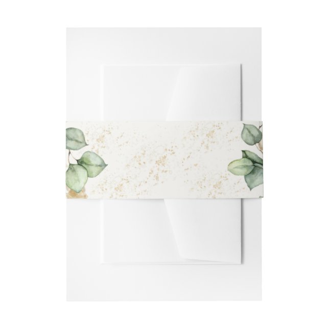 Elegant Eucalyptus Greenery & Gold Accents Wedding Invitation Belly Band (Front Example)