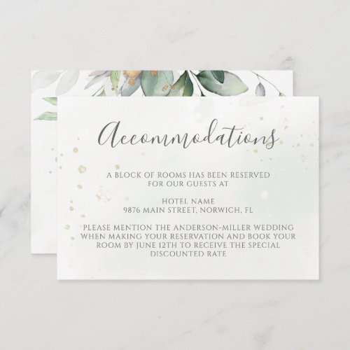 Elegant Eucalyptus Greenery Gold Accommodations Enclosure Card