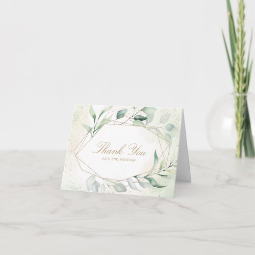 Elegant Eucalyptus Greenery Gold Geometric Wedding Thank You Card