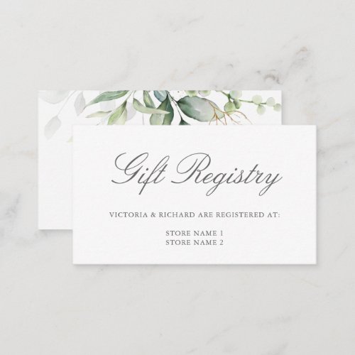 Elegant Eucalyptus Greenery Gold Gift Registry Enclosure Card