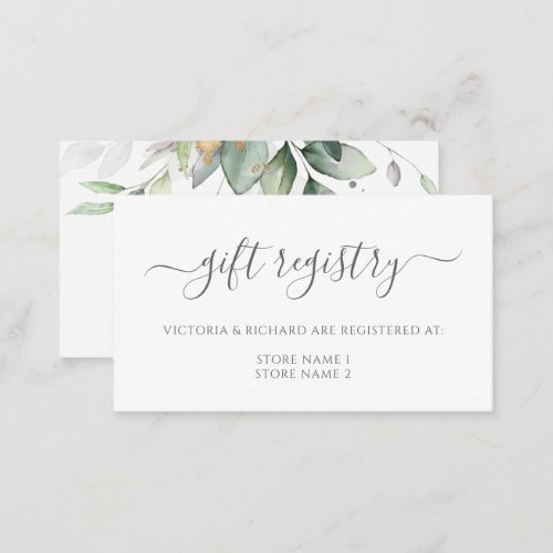 Elegant Eucalyptus Greenery Gold Gift Registry Enclosure Card