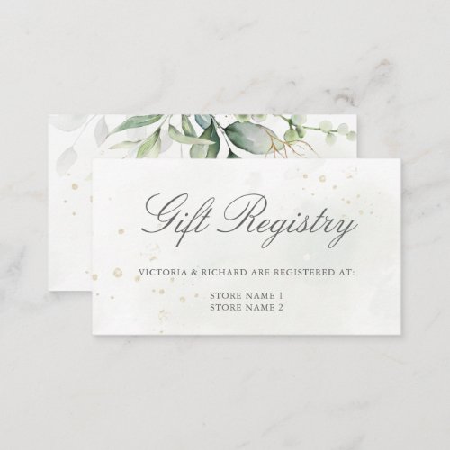 Elegant Eucalyptus Greenery Gold Gift Registry Enclosure Card