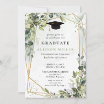 Elegant Eucalyptus Greenery Gold Graduation Invitation