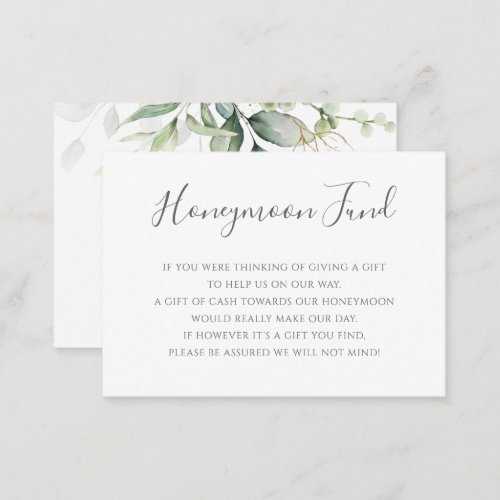 Elegant Eucalyptus Greenery Gold Honeymoon Fund Enclosure Card