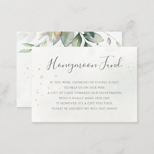 Elegant Eucalyptus Greenery Gold Honeymoon Fund Enclosure Card