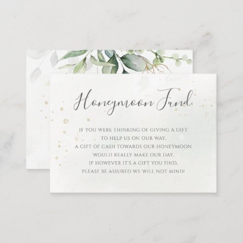 Elegant Eucalyptus Greenery Gold Honeymoon Fund Enclosure Card