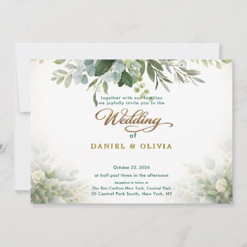 Elegant Eucalyptus Greenery Gold Overlay Photo Invitation