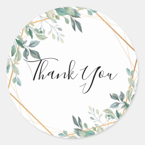 Elegant Eucalyptus Greenery Gold Rustic Thank You Classic Round Sticker