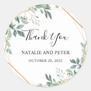 Elegant Eucalyptus Greenery Gold Rustic Thank You Classic Round Sticker