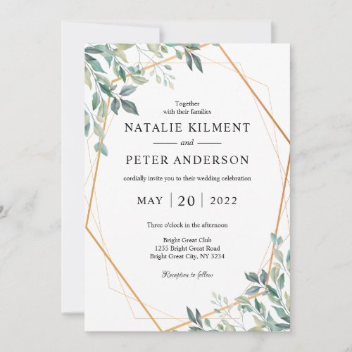 Elegant Eucalyptus Greenery Gold Rustic Wedding Invitation