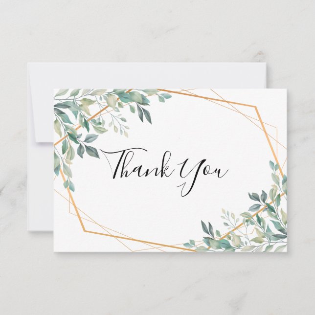 Elegant Eucalyptus Greenery Gold Thank You Card (Front)