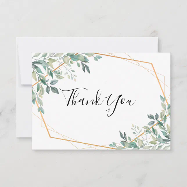 Elegant Eucalyptus Greenery Gold Thank You Card 