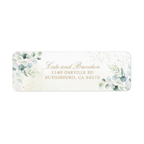 Elegant Eucalyptus Greenery Gold Wedding Label