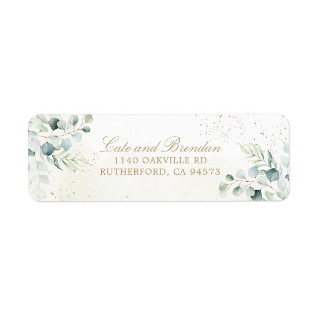 Elegant Eucalyptus Greenery Gold Wedding Label (Front)