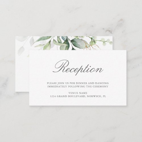 Elegant Eucalyptus Greenery Gold Wedding Reception Enclosure Card