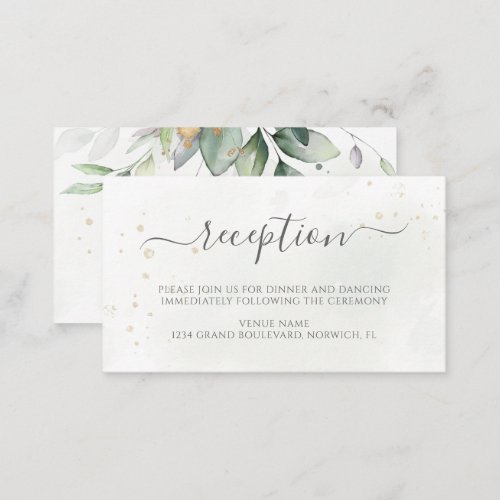 Elegant Eucalyptus Greenery Gold Wedding Reception Enclosure Card
