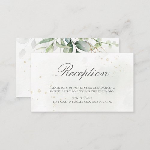 Elegant Eucalyptus Greenery Gold Wedding Reception Enclosure Card
