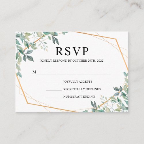 Elegant Eucalyptus Greenery Gold Wedding RSVP Enclosure Card