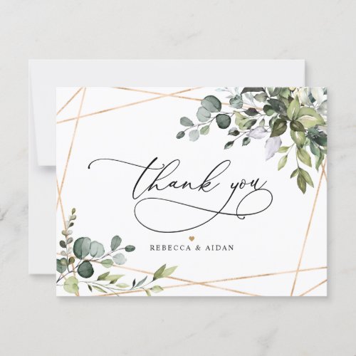 Elegant Eucalyptus Greenery Gold Wedding Thank You Card
