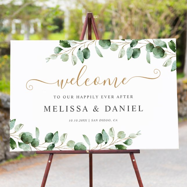 Elegant Eucalyptus Greenery Gold Wedding Welcome Foam Board (Creator Uploaded)
