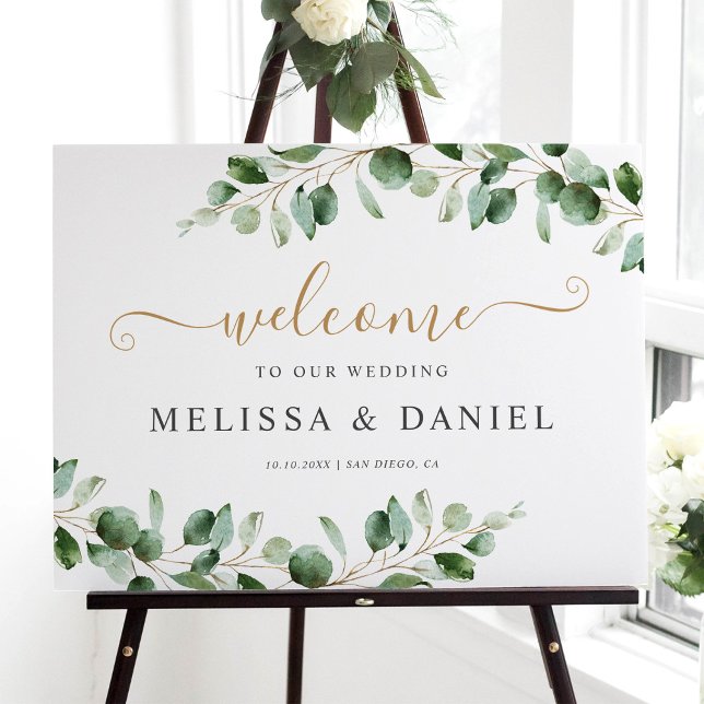 Elegant Eucalyptus Greenery Gold Wedding Welcome Foam Board (Creator Uploaded)