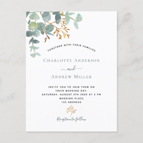 Elegant eucalyptus greenery green modern wedding postcard