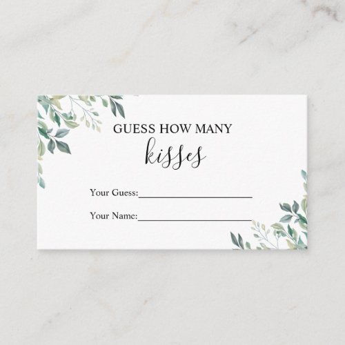 Elegant Eucalyptus Greenery Guess How Many Kisses Enclosure Card