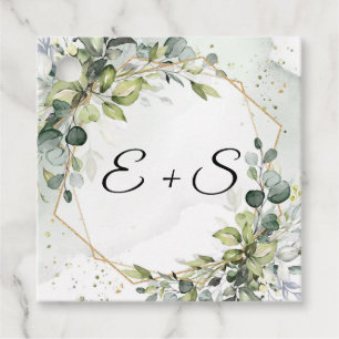 Elegant eucalyptus greenery initials wedding favor tags