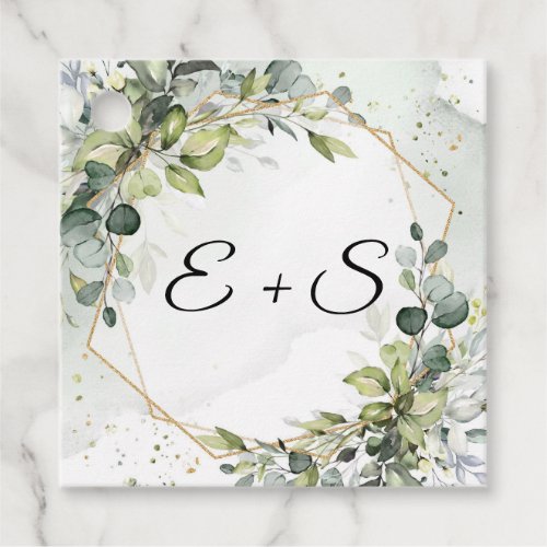 Elegant eucalyptus greenery initials wedding  favor tags