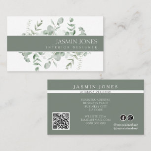 Elegant Eucalyptus Greenery Interior Designer Business Card