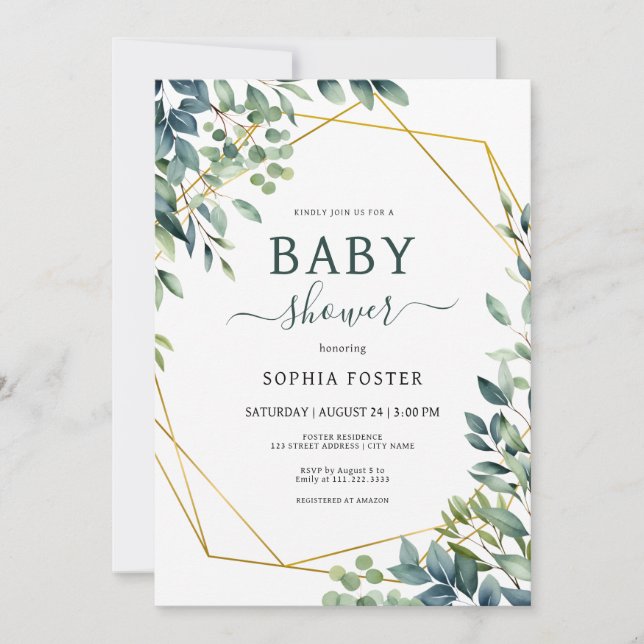 Elegant eucalyptus greenery leaves Baby Shower Invitation (Front)