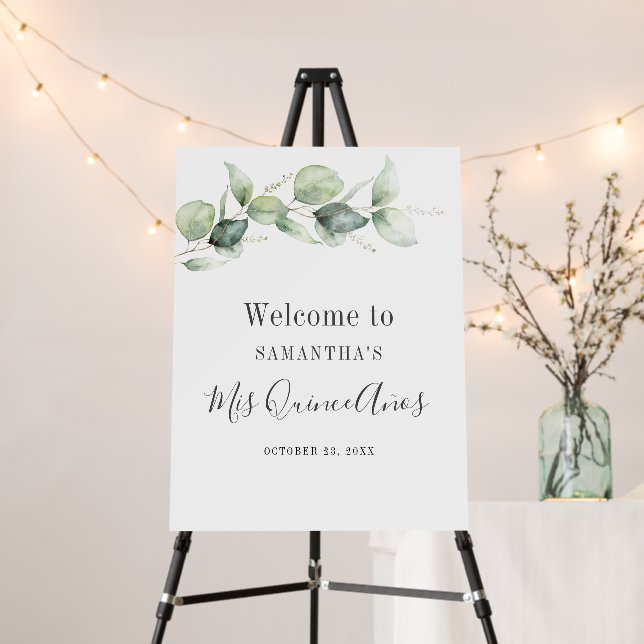 Elegant Eucalyptus Greenery Leaves Mis Quince Anos Foam Board (In Situ (Stand))