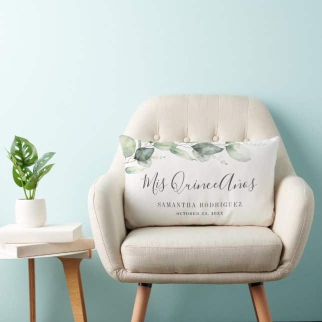 Elegant Eucalyptus Greenery Leaves Mis Quince Anos Lumbar Pillow (Chair)