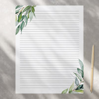 Elegant Eucalyptus Greenery Lined Writing Paper