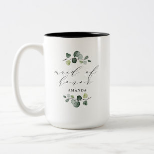 Elegant Eucalyptus Greenery Maid of Honor Two-Tone Coffee Mug