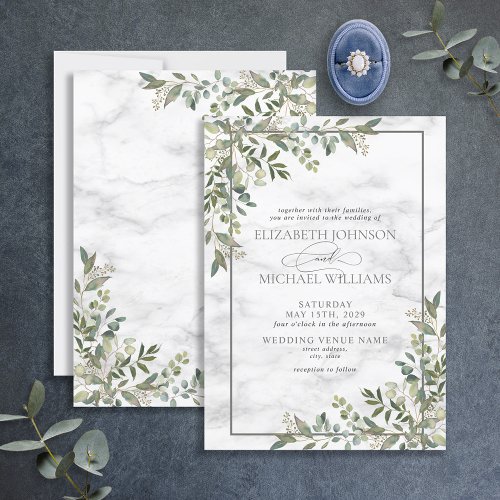 Elegant Eucalyptus Greenery Marble Wedding Invitation