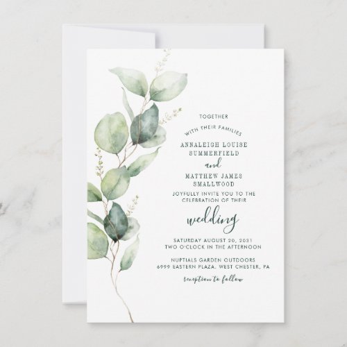 Elegant Eucalyptus Greenery Modern Wedding Invitation