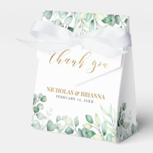 Elegant Eucalyptus Greenery Monogram Gold Wedding Favor Boxes