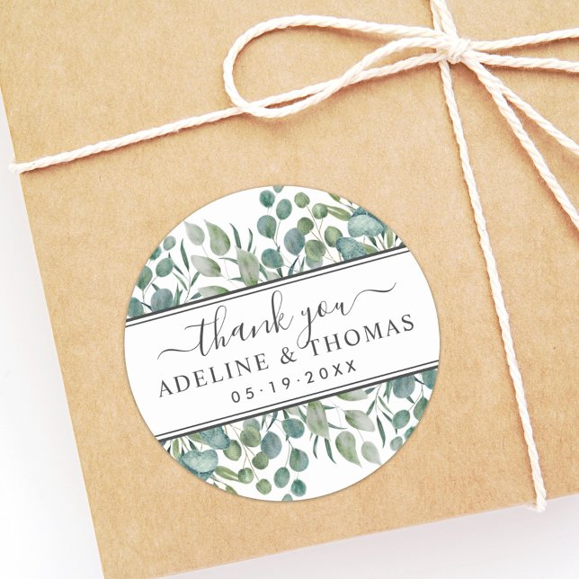 Elegant Eucalyptus Greenery Monogram Wedding Classic Round Sticker (Creator Uploaded)