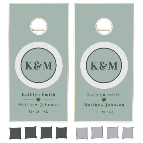 Elegant Eucalyptus Greenery Monogram Wedding   Cornhole Set