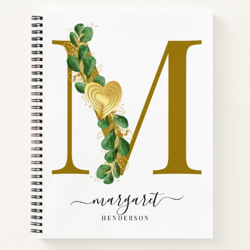 Elegant Eucalyptus Greenery Monogrammed Letter M Notebook