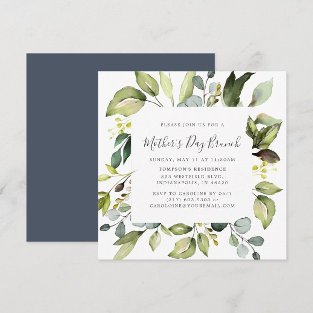 Elegant Eucalyptus & Greenery Mother's Day Brunch Invitation (Front/Back)