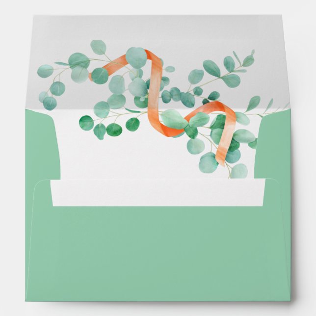 Elegant Eucalyptus Greenery Peach Floral Invite Envelope (Back (Bottom))