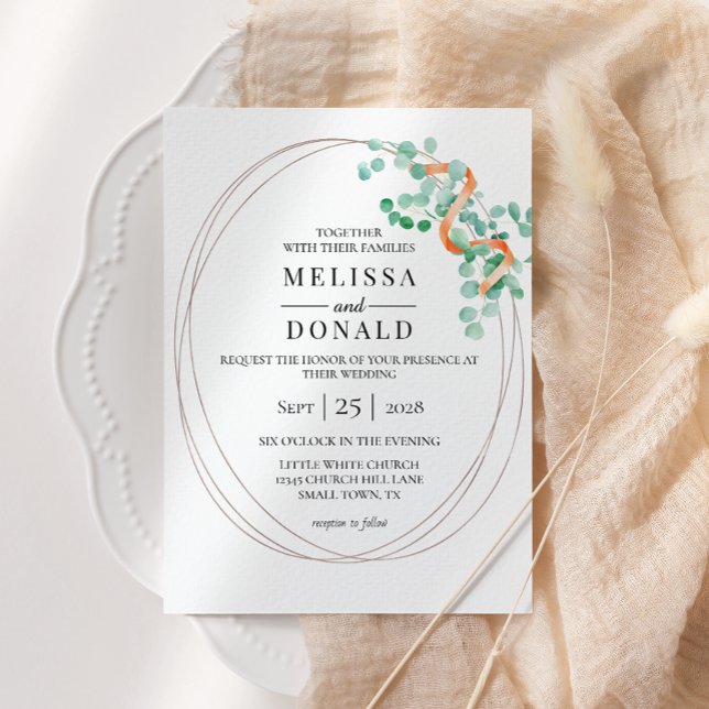 Elegant Eucalyptus Greenery Peach Floral Wedding Invitation (Creator Uploaded)
