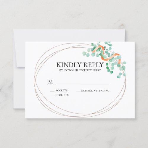 Elegant Eucalyptus Greenery Peach Floral Wedding RSVP Card