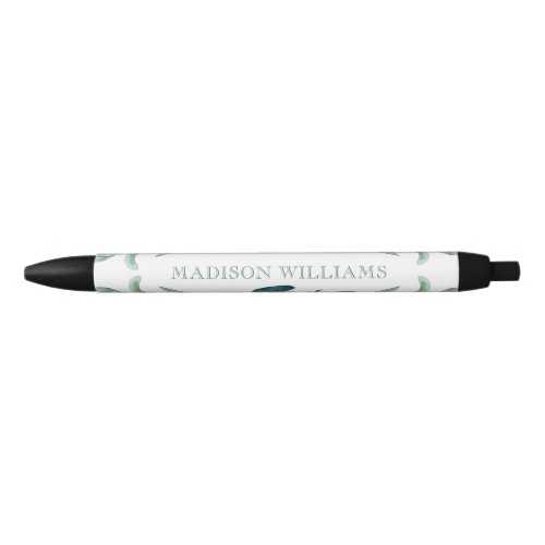 Elegant Eucalyptus Greenery Personalized Name Black Ink Pen