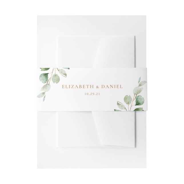 Elegant Eucalyptus Greenery Personalized Wedding Invitation Belly Band (Front Example)